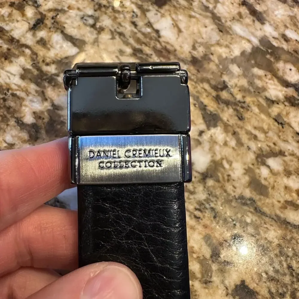 Daniel Cremieux Reversible Black to Brown Leather Belt Gunmetal Buckle Size 36